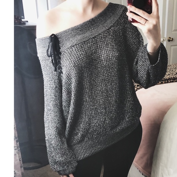 Express Sweaters - NEW Express Off Shoulder Boho Gray Sweater